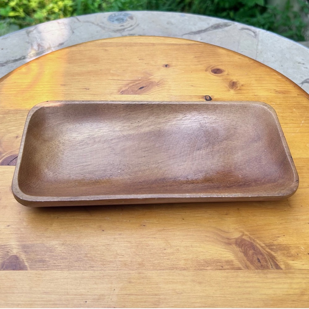 Vintage Monkey Pod Wood Tray Rectangular Catchall MCM Trinket Dish 9 Philippines